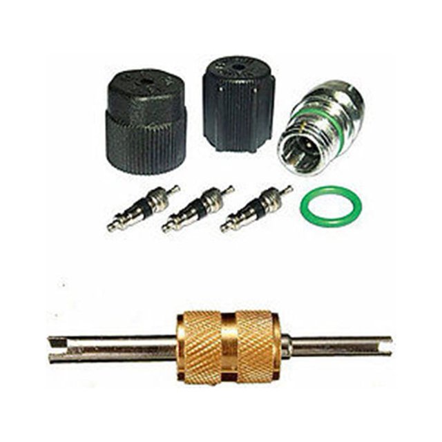 Système A/C Voiture R12 et R134a Noyau de Valve et Capuchon de Climatiseur A/C + Trousse de Dissolvant