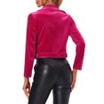 thumbnail image 3 of INSPIRE CHIC Women's Velvet Notched Lapel Zipper Cropped Motorcycle Jacket L Hot Pink, 3 of 5