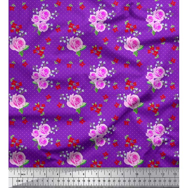 Soimoi Coton Tissu Cambier Point, Feuilles & Rose Imprimé Floral 1 Yard 42 Inch Wide