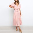 thumbnail image 4 of LOVZFMLL Women Solid Short Sleeve Loose Ruffles Lacing Dress Pink S, 4 of 9