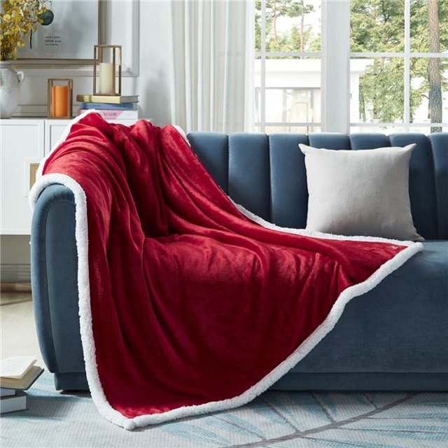 Cozy Tyme T173A-20RDC-UE Couverture en Flanelle Réversible Sherpa 50 x 60 Po, Rouge