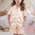 thumbnail image 4 of BLVB Girls Pajamas Satin Pajama Set Silk Pjs Short Sleeve Button down Shirts Summer Ruffle Sleepwear for Big Kids 5-15Y, 4 of 6