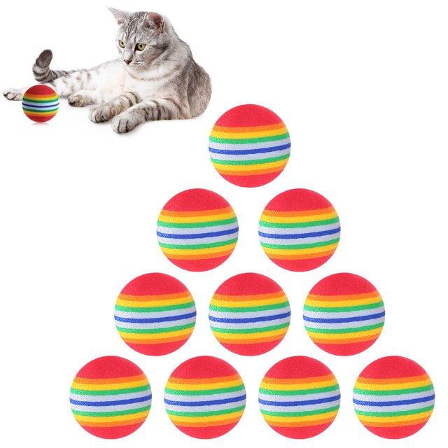 10PCS Cat Ball Toy Rainbow Design Interactive Cat Exercise Ball Cat Chase Toy