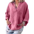 thumbnail image 1 of MAWCLOS Femmes Blouse V Col Chemises Manches Longues Tops Lâches Plage Couleur Unie Pull Rose M, 1 of 2
