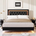 thumbnail image 1 of GloryStar Smart LED Floating Bed, Boucle Upholstered Platform Frame with Diamond Headboard and Solid Wood Slats, 1 of 8