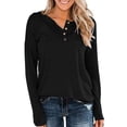 thumbnail image 1 of Timegard Womens Tops Long Sleeve Notched V-Neck Button Comfy Tee Fall Casual Loose Shirts Tops Blouse, 1 of 4