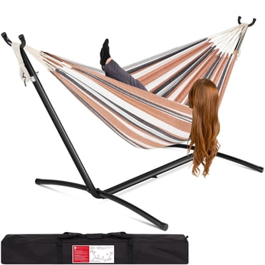 Best Choice Products Hamac Double en Coton de Style Brésilien pour 2 Personnes avec Support, Ensemble avec Sac de Transport - Rayures Désert