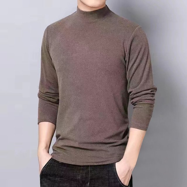 AherBiu Chandails à Col Roulé pour Hommes Grande Taille Manches Longues Coupe Ajustée Chandail à Enfiler Col Montant Tricot Léger T-Shirt Hauts