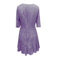 thumbnail image 3 of Robe Femme Épaules Dénudées Robe Formelle Dames Paillettes Sequins Col Rond Manches Courtes Grande Ampleur Robe Mignonne Vêtements Femme Adulte Violet Taille TG, 3 of 6