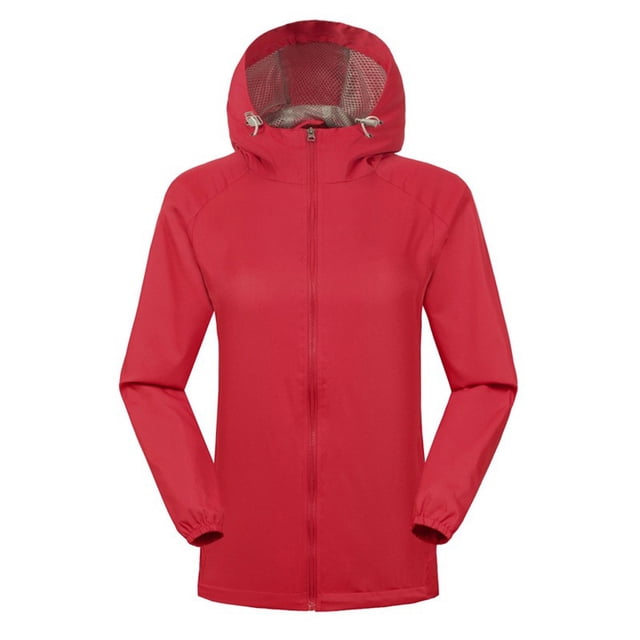 LSLJS Women Rain Outdoor Plus Hooded Raincoat Windproof Jacket Coat( Red, L)