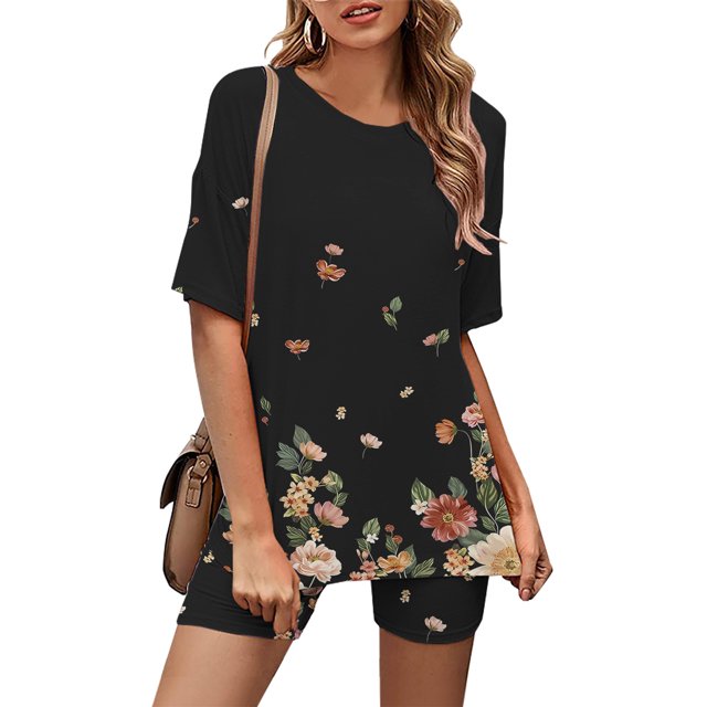 Ensembles pour Femmes Tenues 2 Pcs Mode Femme Blouse à Col Rond T-Shirts à Manches Courtes Shorts Ensembles de Tenue Décontractée Ensembles pour Femmes Vêtements en Liquidation