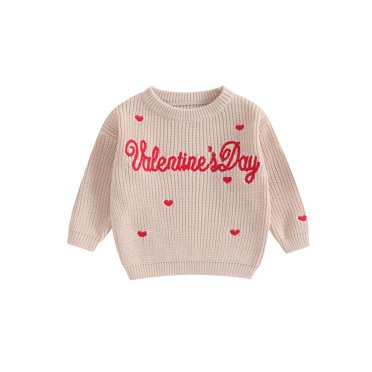 Sylvamorning Chandail Tricoté de la Saint-Valentin pour Bébé Fille Garçon, Manches Longues, Broderie de Lettres et de Cœur, Chandail en Maille, Nouveau-Né Nourrisson, Chandail Décontracté, Hauts pour Tous les Jours 3M 6M 9M 12M 18M