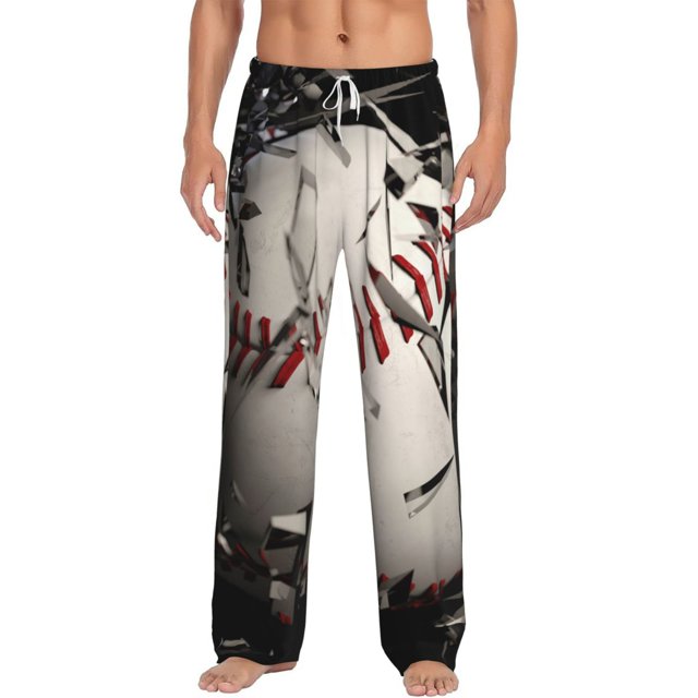 Xecao Baseball Breaking Glass for Men's Pajama Pants Long Lounge Pants with Drawstring Waistband and Pockets Comfortable Sleepwear for Home Relaxation-3X-Large