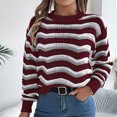 thumbnail image 2 of cfhntfmh Womens Long Sleeve Sweater Casual Crewneck Knit Shirt Tops Spring Fall Striped Color Block Crochet Sweaters, 2 of 7