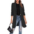 thumbnail image 2 of Pompotops Women Button Pockets Three Quarter Sleeve Solid Office Coat Cardigans Suit Jacket Long Outwear, 2 of 6