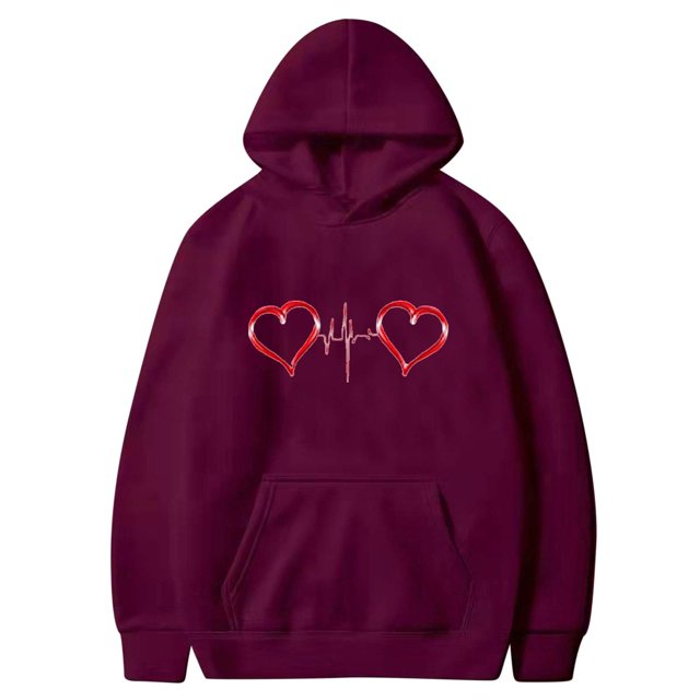 Birdeem Mode Saint-Valentin Couple Imprimé à Capuche Mode Polaire Poche Chandail Manteau