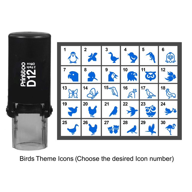 Printtoo Personalized Birds Theme Icons Round Rubber Stamp Self Inking Stamper 12 mm-Blue