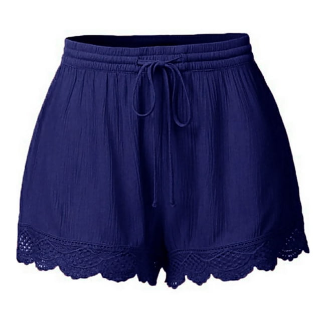 Dealovy Pajamas Shorts for Women Plus Size Drawstring Elastic High Waisted Lace Bottom Comfy Lounge Shorts