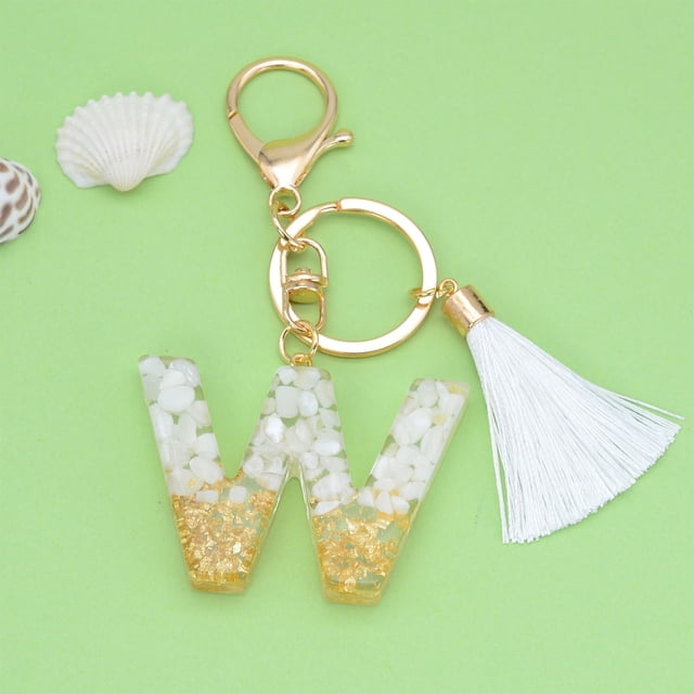 New White Tassel Letter Key Chain Crystal Drop Pendant Fashionable Bag Key Chain