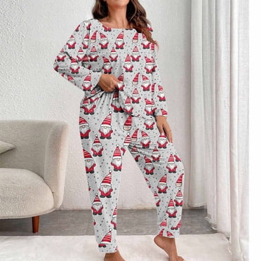RKSTN Pyjama Grande Taille pour Femmes Ensemble Imprimé de Noël des Fêtes Couleur Unie Décontracté Doux Chandail à Manches Longues Haut de Pyjama et Pantalon à Taille Élastique Ensemble de Détente 2 Pcs Style Automne Hiver