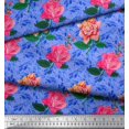 thumbnail image 3 of Soimoi Tissu en Coton Bleu Canard Imprimé Feuilles & Roses au Mètre 42 Pouces de Large, 3 of 3