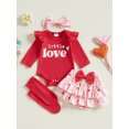 thumbnail image 4 of Gupgi Spring Baby Girl Valentines Day Outfit, Ruffle Long Sleeve Romper+Heart Layered Ruffle Shorts+Socks+Bow Headband, 4 of 9