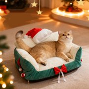 Home Christmas Pet Sofa Christmas Pet Bed Semi Enclosed Cats Bed Dog Bed Removable and Washable Dog Bed Winter Warm Cats Bed Home Essentials