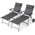 thumbnail image 2 of Costway 2 PCS Folding Chaise Lounge Chair Aluminum Recliner Back Adjust Wheels, 2 of 8