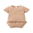 thumbnail image 2 of Baby Solid Color Clothes Set  Short Sleeve O-neck T-shirt with Pocket + Short Pants for Summer, 2 of 7