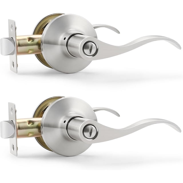 Satin Nickel Door Handle Interior Brushed Nickel Passage Door Lever for Hall and Closet Keyless Door Lock Set Reversible for Left Right Sided Doors Leverset Handleset