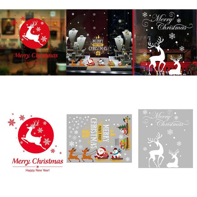 pitrice Christmas Wall Sticker Santa Claus Snowmen Wall Decal Waterproofing Window Shop Glass PVC Wall Tattoo
