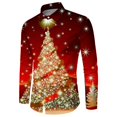 thumbnail image 4 of Kcodviy Chemise Habillée Homme Automne et Hiver Thème de Noël Manches Longues une Courte Chemise Col à Revers Tout Imprimé X Chemise Imprimée Chemise Boutonnée, 4 of 4