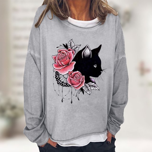 Nouveaux Hauts pour Femmes 2023 Mode T-Shirt Décontracté à Manches Longues Imprimé à Col Rond de Printemps Automne pour Femmes Grande Taille Chemise à Manches Longues pour Femmes