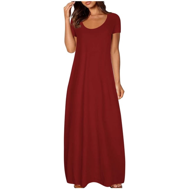 Cinvoph Robe Maxi Décontractée d'Été pour Femmes Grande Taille, Col Rond, Manches Courtes, Coupe Ample, Robe de Plage pour Vacances