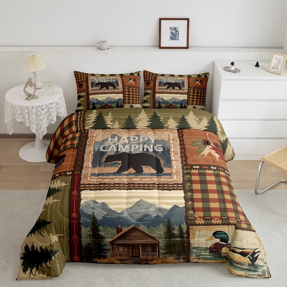 Erosebridal Lake House Bedding Sets King with Comforter, Rustic Bear Duck Duvet Insert, Farmhouse Wildlife Decor, Reversible 3pcs