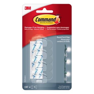 Command Pinces à cordon rondes transparentes, 4 pinces, 5 bandes
