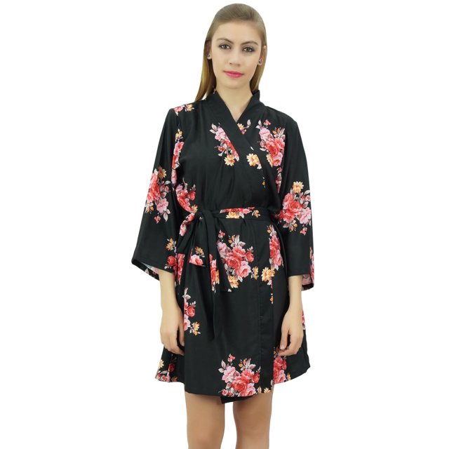 Bimba Robe de Demoiselle d'Honneur en Georgette Noire à Imprimé Floral pour Femme, Couvre-Maillot Wrap-26