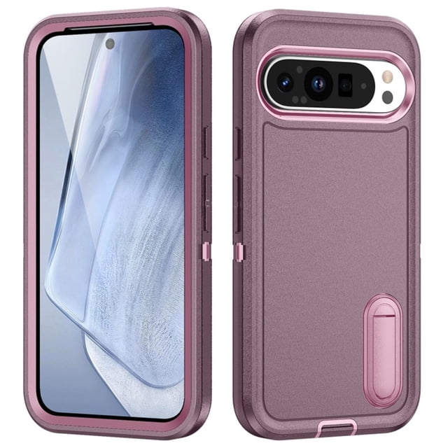 for Google Pixel 9 Case, Google Pixel 9 Phone Case with Built in Kickstand, Shockproof/Dustproof/Drop Proof Heavy Duty Military-Grade Rugged Protective Étui for Google Pixel 9,Purple