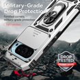 thumbnail image 3 of KOMI Designed for Google Pixel 9, Military-Grade Drop-Proof Case with Sliding Camera Cover and Ring Kickstand, Heavy Duty Shockproof Full Body Protective Phone Case, Silver, 3 of 5