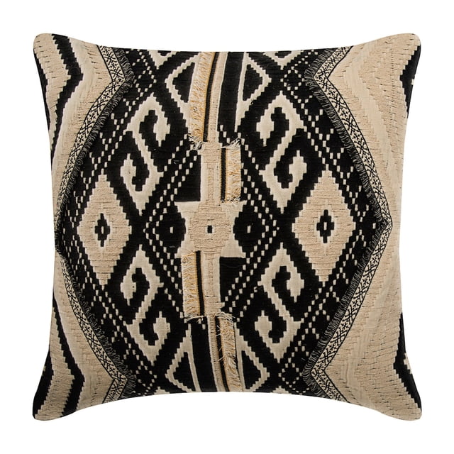 Custom Pillow Case, Black & Ivory 12"x12" (30x30 cm) Throw Pillow Covers, Cotton Abstract Embroidered Throw Pillows For Couch, Moroccan Pattern Contemporray Style - Moroccan Lounge