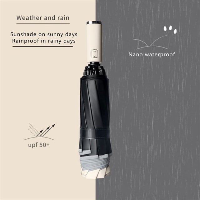 Travel Umbrella Compact Windproof Fully Automatic Reverse Folding 41 in Diameter with Reflective Stripe and 10 Fiberglass Ribs
