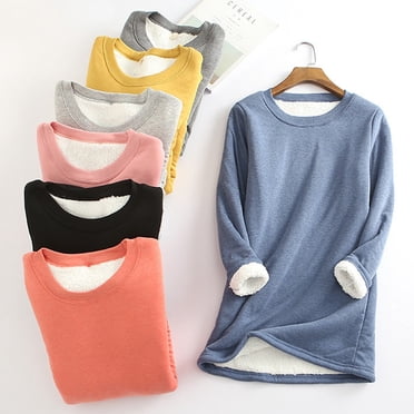 Yuyuzo Crewneck Sweatshirts for Women Warm Sherpa Lined Fleece Long Sleeve Shirts Casual Loungewear Pullover Top