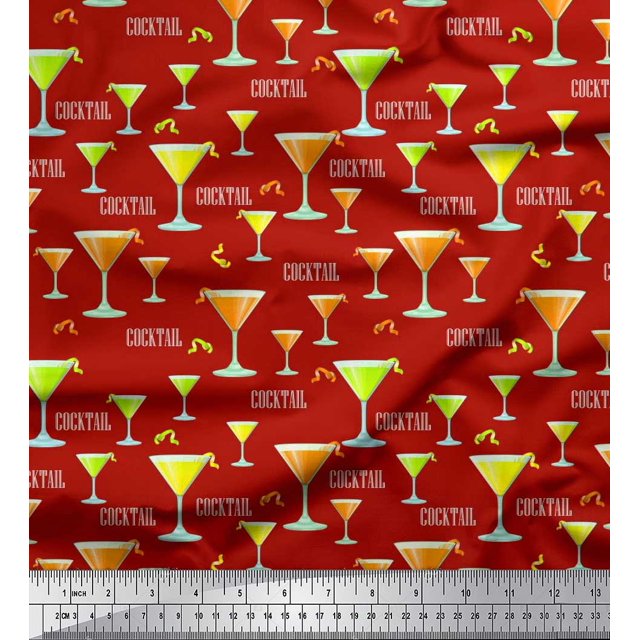 Soimoi Silk Fabric Cocktail Summer Designs Print Sewing Fabric Yard 42 Inch Wide
