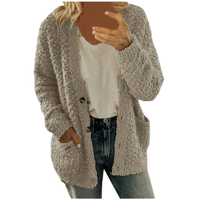Cardigan pour Femmes Surdimensionné Automne Hiver Boutonné Hauts Décontractés Manches Longues Cardigans avec Poches