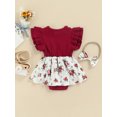thumbnail image 4 of Xingqing Barboteuse Fleurie pour Bébés Filles, Robe Tutu, Justaucorps à Manches à Volants, Combinaison avec Bandeau, Tenues, Rouge Vin, 9-12 Mois, 4 of 8