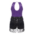 thumbnail image 4 of YONGHS Enfants Filles Paillettes Latin Jazz Robe de Danse à Franges Smoking Danse Moderne Justaucorps Combinaison Violet 12, 4 of 7