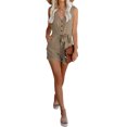 thumbnail image 4 of FOCUSNORM Été Femmes Off-the-shoulder V-Cou Couleur Unie Sans Manches Playsuit, 4 of 8