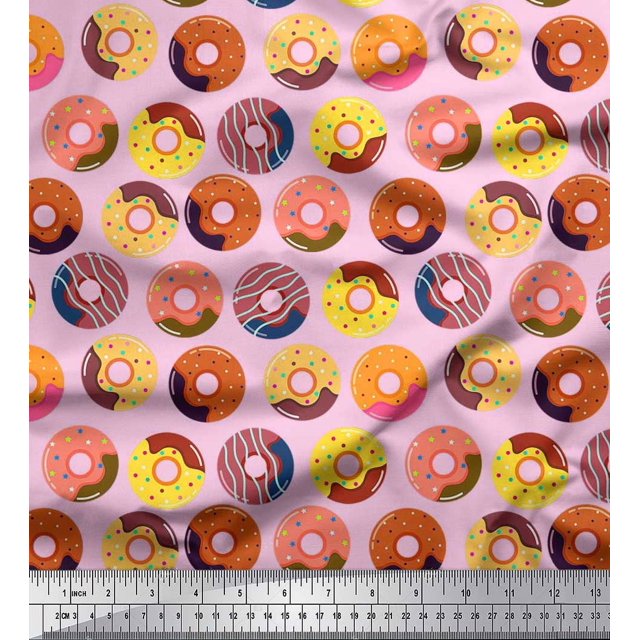 Soimoi Moss Georgette Fabric Donuts Food Print Fabric by The Yard 42 Inch Wide