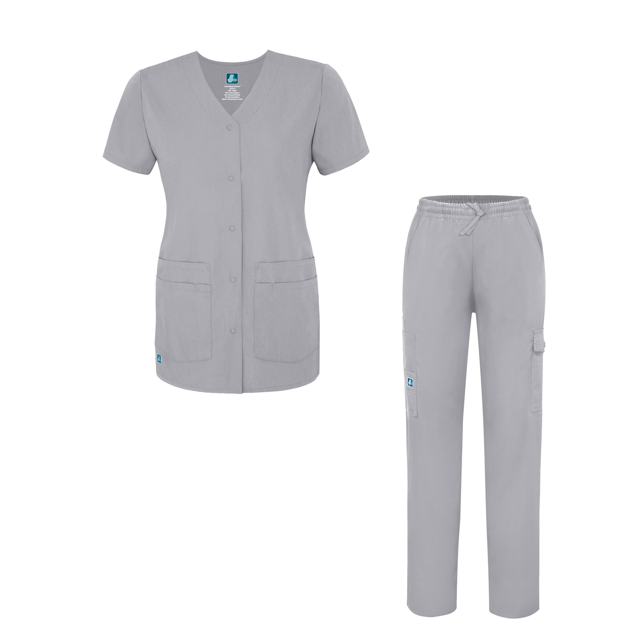Adar Universal Women's Scrub Set ? Snap Front Scrub Top and Multi Pocket Scrub Pants