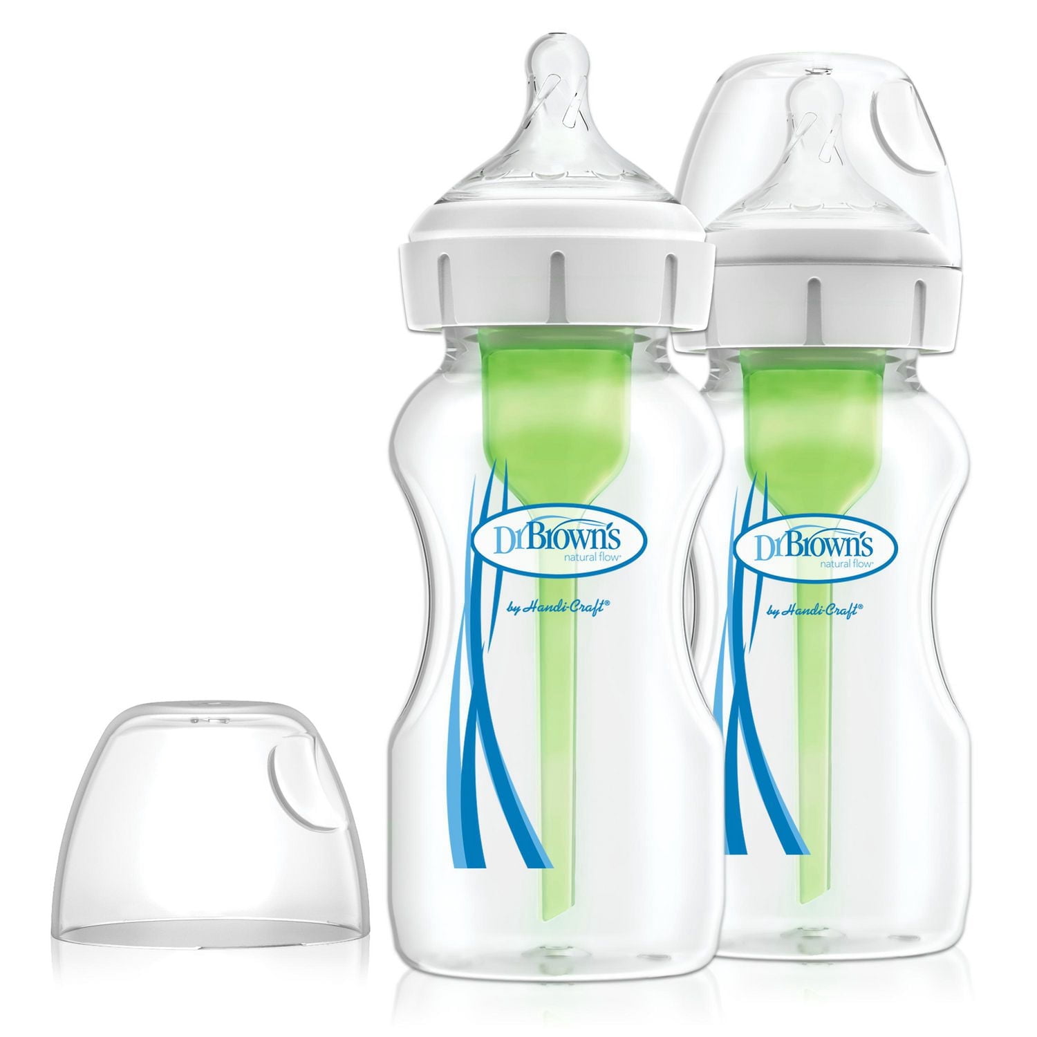 Dr. Brown's Natural Flow Anti-Colic Options+ Wide-Neck Baby Bottle, 2x9 oz Bottles, Level 1 Nipple, 0m+
